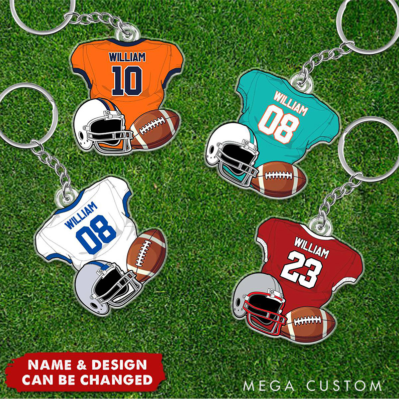 Personalized American Football Jersey Keychain with Custom Number and Name  