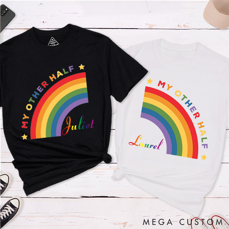 Personalized My Other Half Rainbow Couple T-Shirts LGBTQ Matching Shirts for her him Lesbian Gay Couple Tees