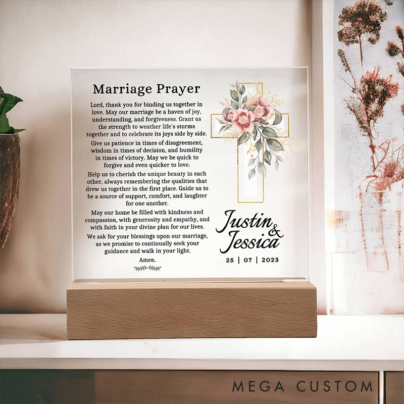 Personalized Marriage Prayer LED Night Light with Name and Date Religious Wedding Gift for Christian Couple