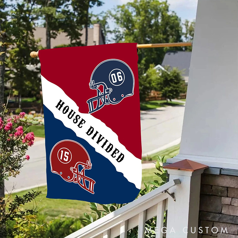 Personalized American Football "House Divided" Garden Flag with Custom Your Number and Color