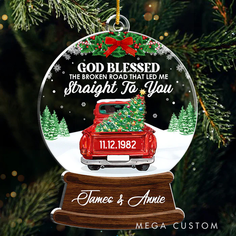 Personalized God Blessed the Broken Road Snowball Shaped Acrylic Christmas Ornament with Name and Date Christmas Gift