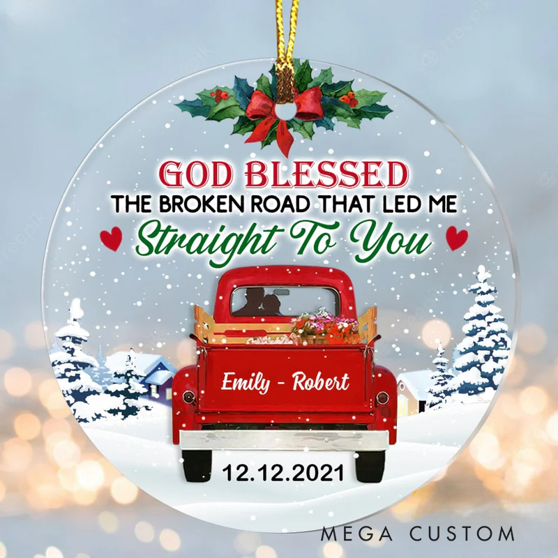 Personalized God Blessed the Broken Road Acrylic Circle Ornament with Name Christian Gift for Home Decor