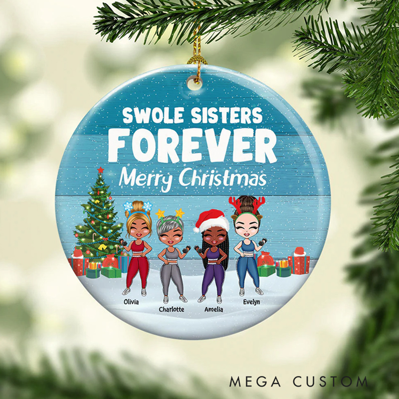 Personalized Christmas Ornament Gift with Swole Sister Forever for Fitness Enthusiasts Bodybuilders and Gym Lovers