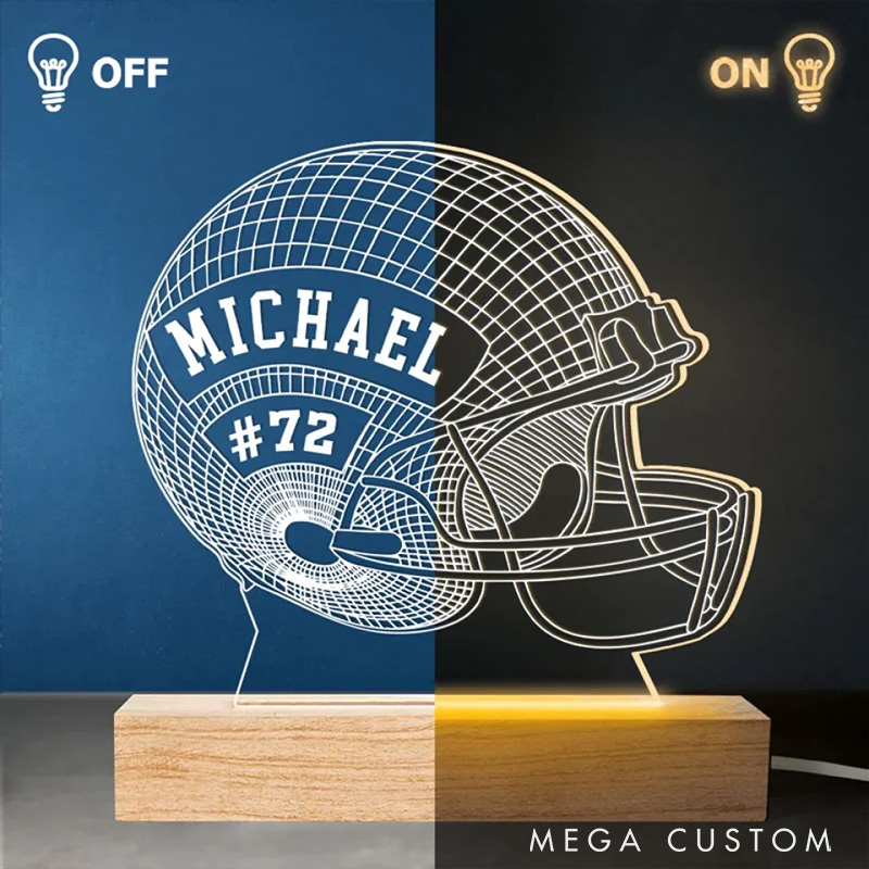 Personalized American Football Helmet 3D LED Night Light with Custom Name and Number