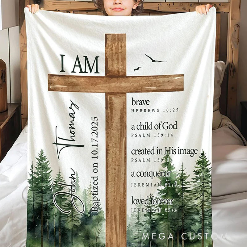Personalized Cross Bible Verse Soft Throw Blanket with Name and Text Baptism Gift for Baby
