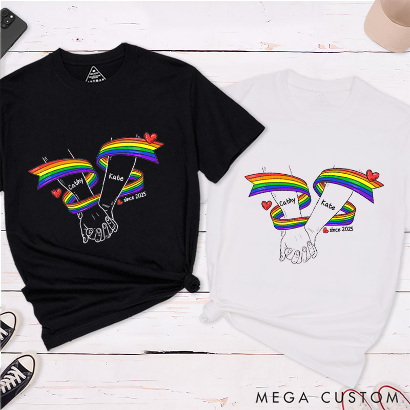 Personalized LGBTQA+ Matching Couple T-Shirts Rainbow Love Pride Couple Shirt for Lesbian Gay LGBTQ Couple Tee