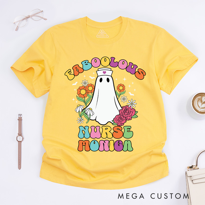 Personalized Nurse T-Shirts Faboolous Nurse Cute Ghost Halloween Fashion Design T-Shirts Nurse Halloween Gifts
