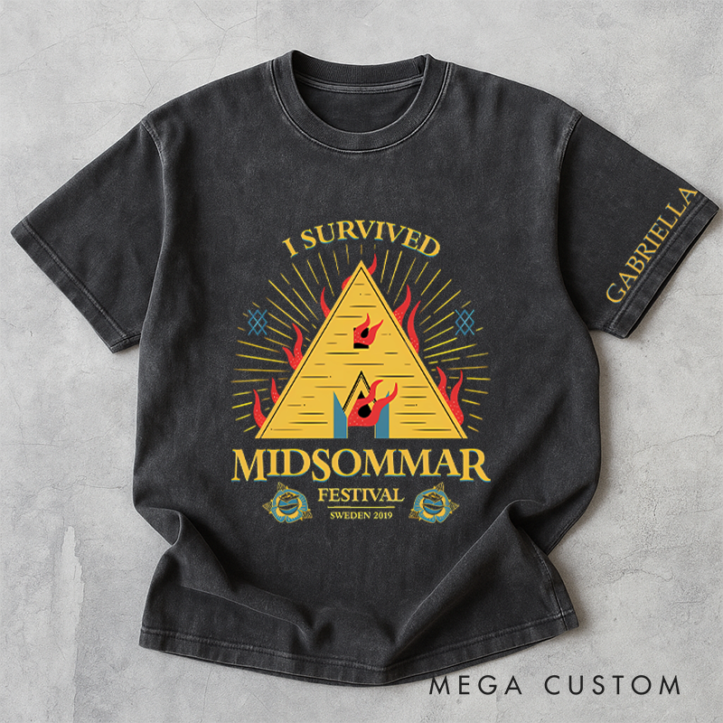 Personalized I Survived Midsommar Horror Halloween Washed T-Shirts for Movie TV Show Lovers