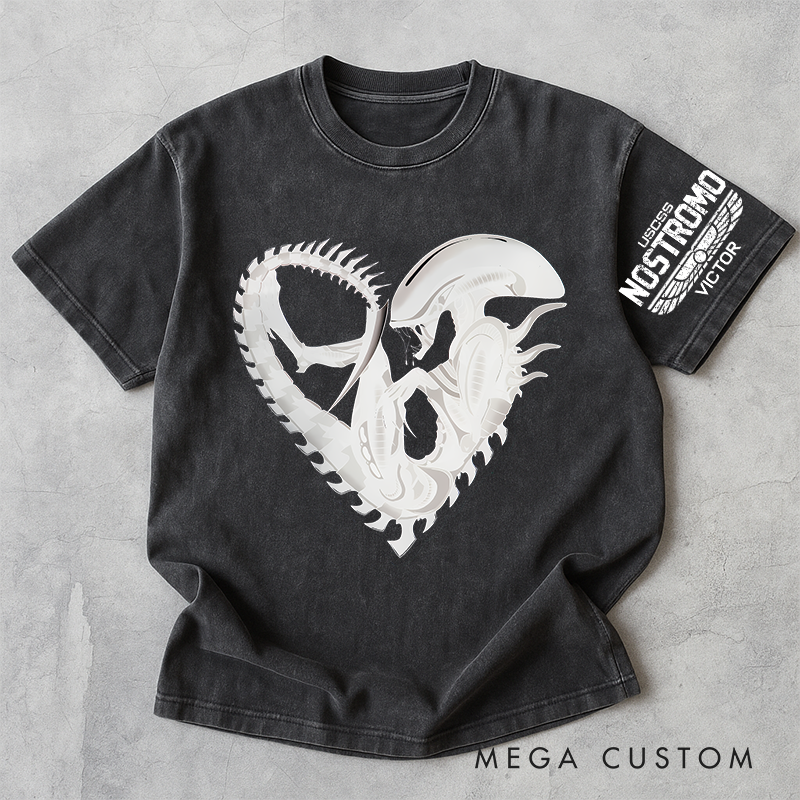 Personalized the Alien Heart Washed T-Shirts Sci-fi Movie Horror Halloween Space Opera Tshirt for Movie TV Show Lovers