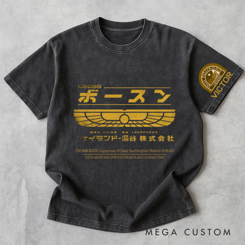 Personalized Japanese Alien Washed T-Shirts Sci-fi Movie Horror Halloween Space Opera Tshirt for Movie TV Show Lovers