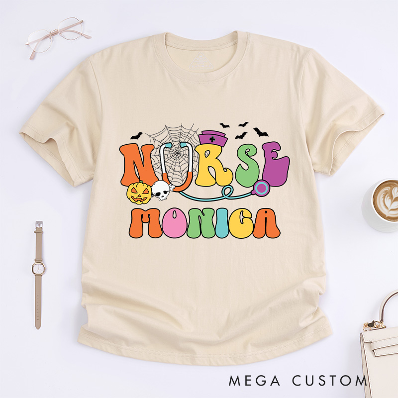 Personalized Nurse T-Shirts Colorful Nurse Fashion Design T-Shirts Nurse Halloween Gifts