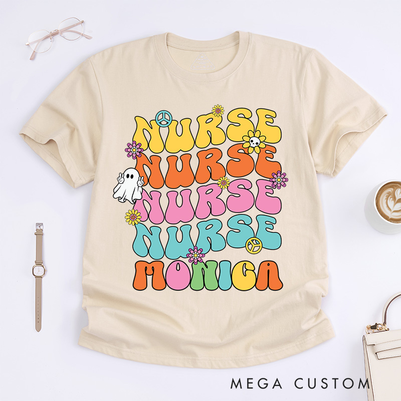 Personalized Nurse T-Shirts Colorful Nurse Fashion Design T-Shirts Nurse Halloween Gifts