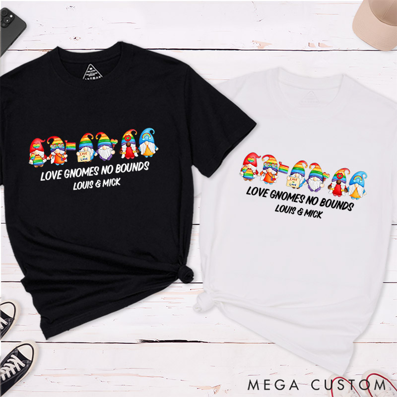 Personalized Love Gnomes No Bounds Matching T-Shirts LGBTQA+ Gay Lesbian Couple Matching Shirt for Her Him Couple Tee for LGBTQ