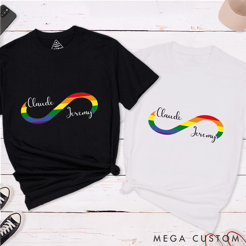 Personalized Rainbow Infinity Love Couple T-Shirts LGBTQ Lesbian Gay Couple Matching Shirt for Her Him Lesbian Gay Infinity Tee