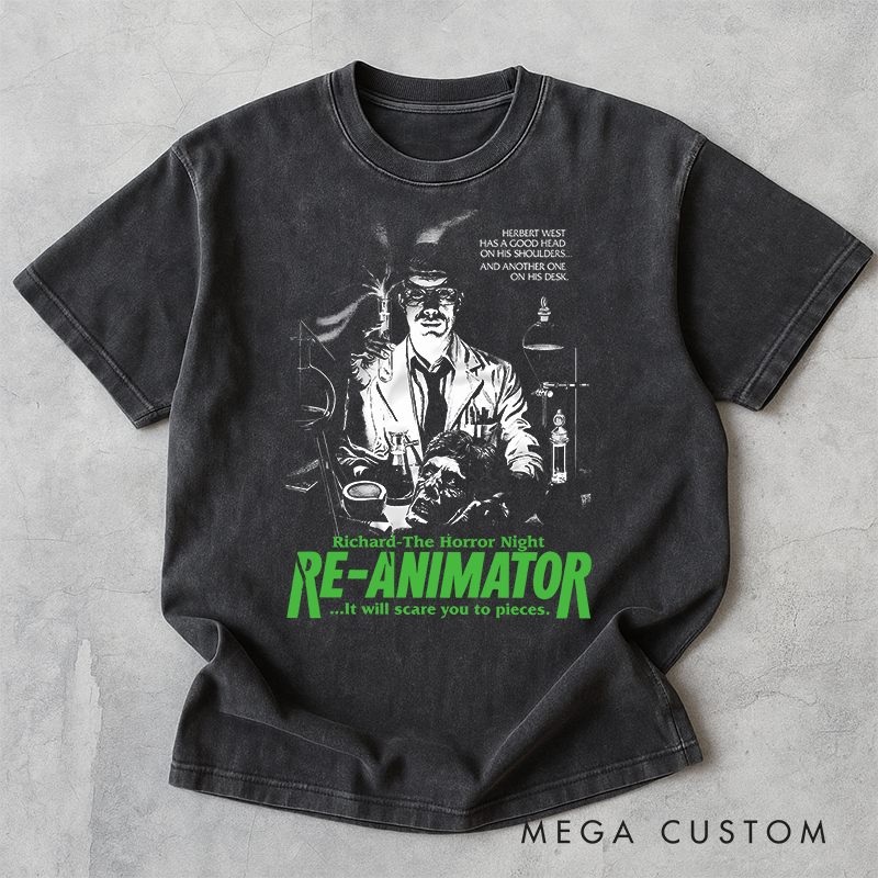 Personalized Re-Animator Horror Movie Washed T-Shirts Scary Movie Tshirt 80s Retro Movie Shirt Halloween