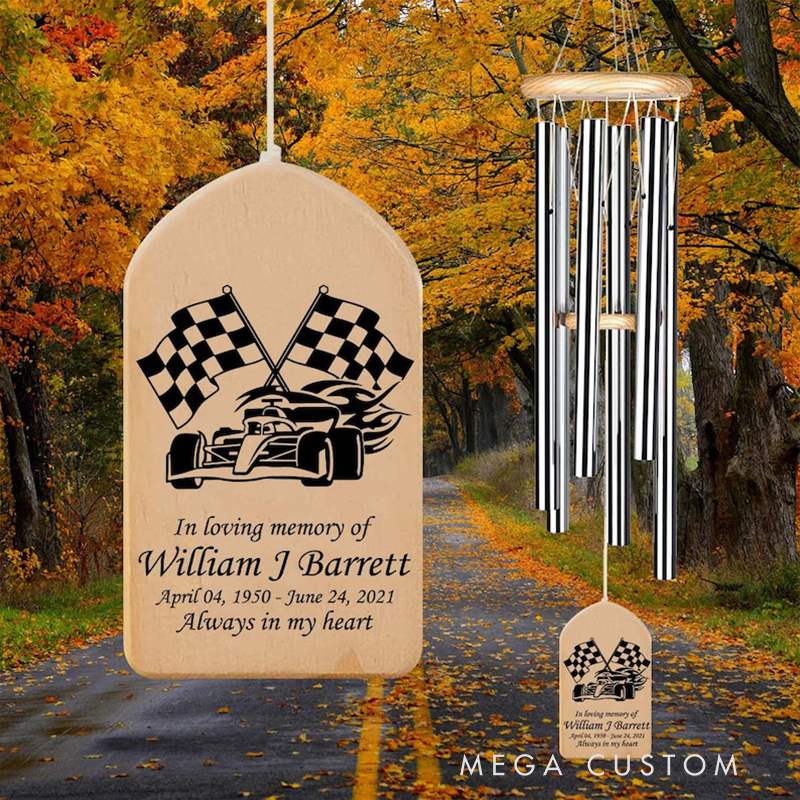 Personalized Racing Memorial Wind Chime Custom In Loving Memory Sympathy Gift Outdoor Garden Decor for Racing Lovers