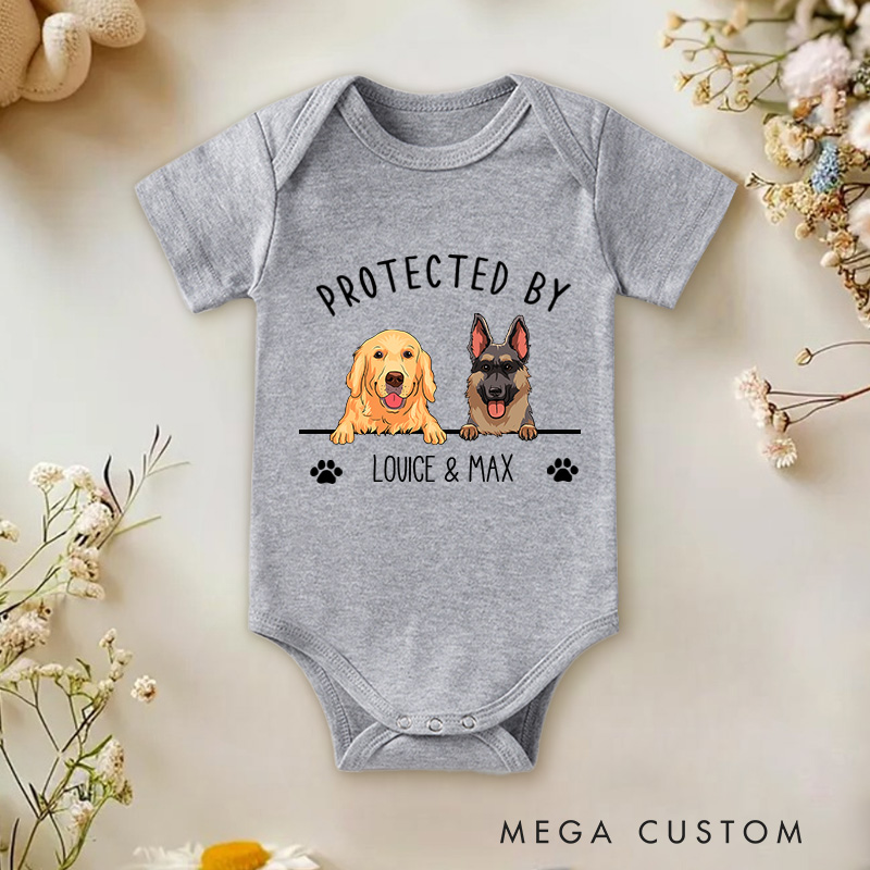 Personalized Pet Portrait Protected Baby Onesie Baby Pet Lover Outfit Baby Gift with Name