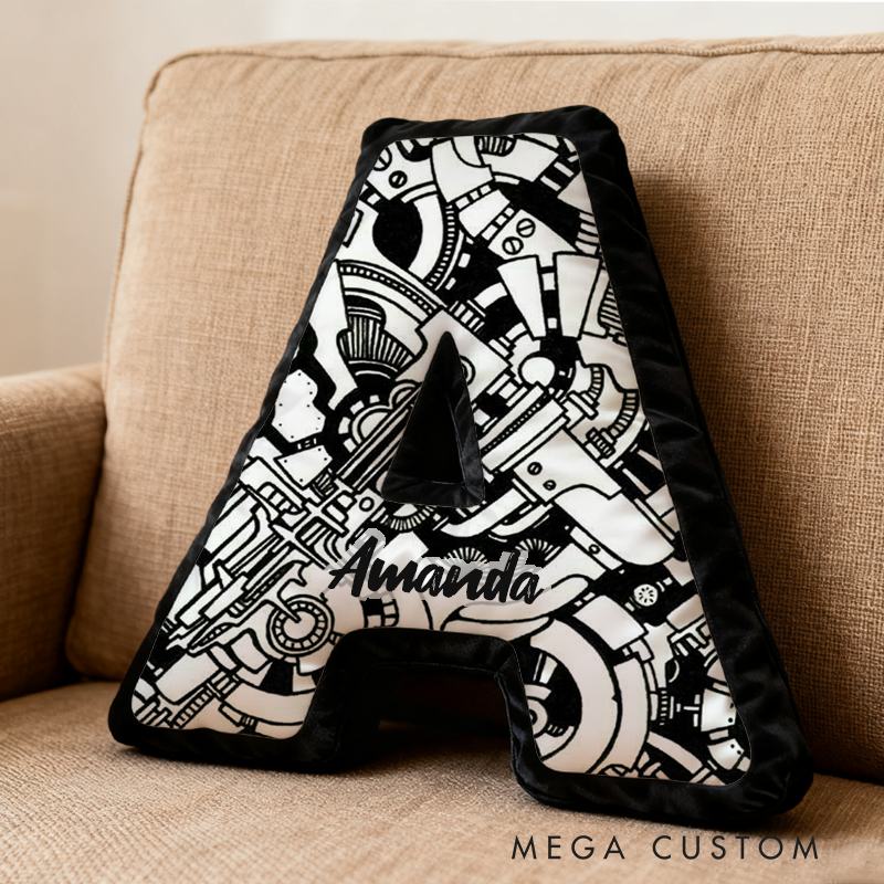 Personalized Engine Enthusiast Pillow Custom Initial Abstract Design Cushion Graphic 3D Print Gift for Car Lovers
