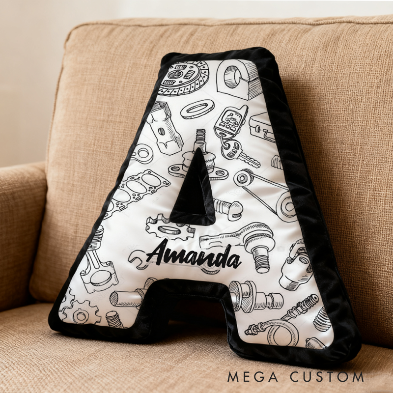 Personalized Automotive Parts Pillow Custom Initial Design Cushion 3D Print Gift for Car Enthusiasts