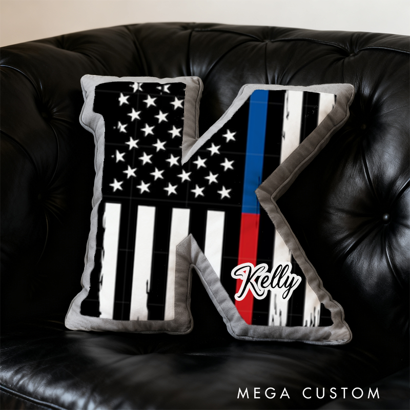 Personalized Thin Blue Red Line Initial Pillow Custom Name Design Cushion for Law Enforcement Supporters Firefighters