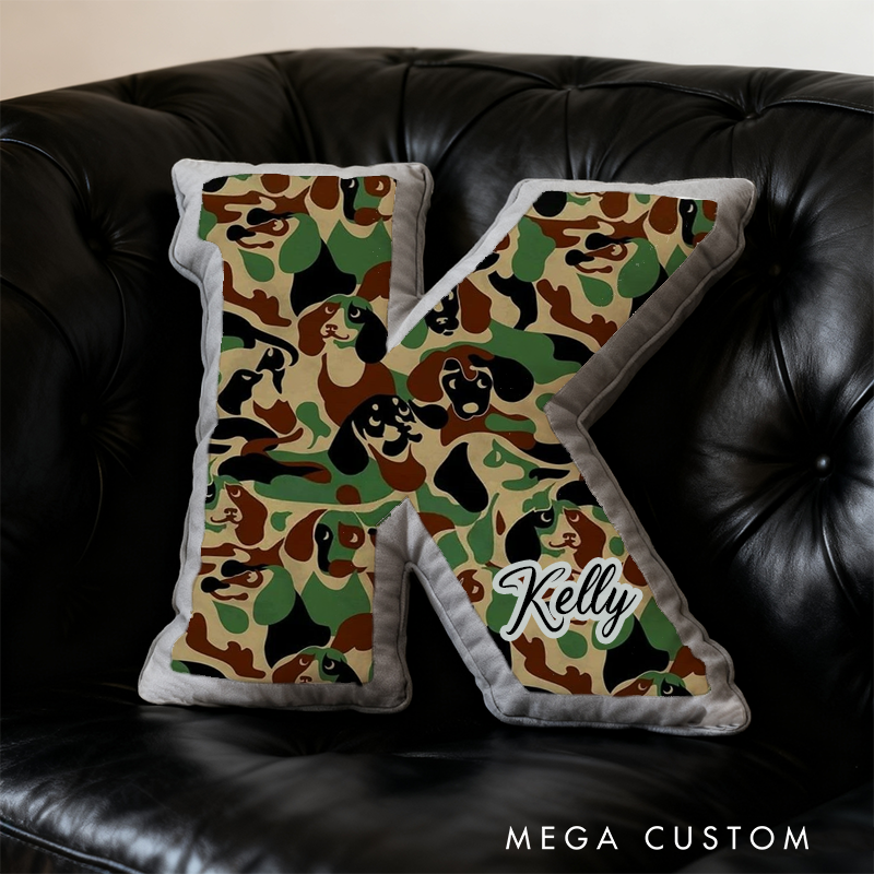 Personalized Camouflage Initial Pillow with K9 and Police Theme Custom Name Cushion for Law Enforcement Enthusiasts