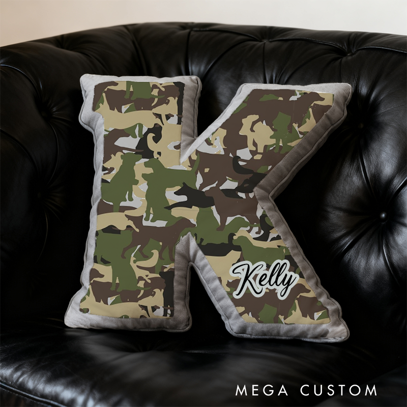 Personalized Camouflage Initial Pillow with K9 and Police Theme Custom Name Cushion for Law Enforcement Supporters