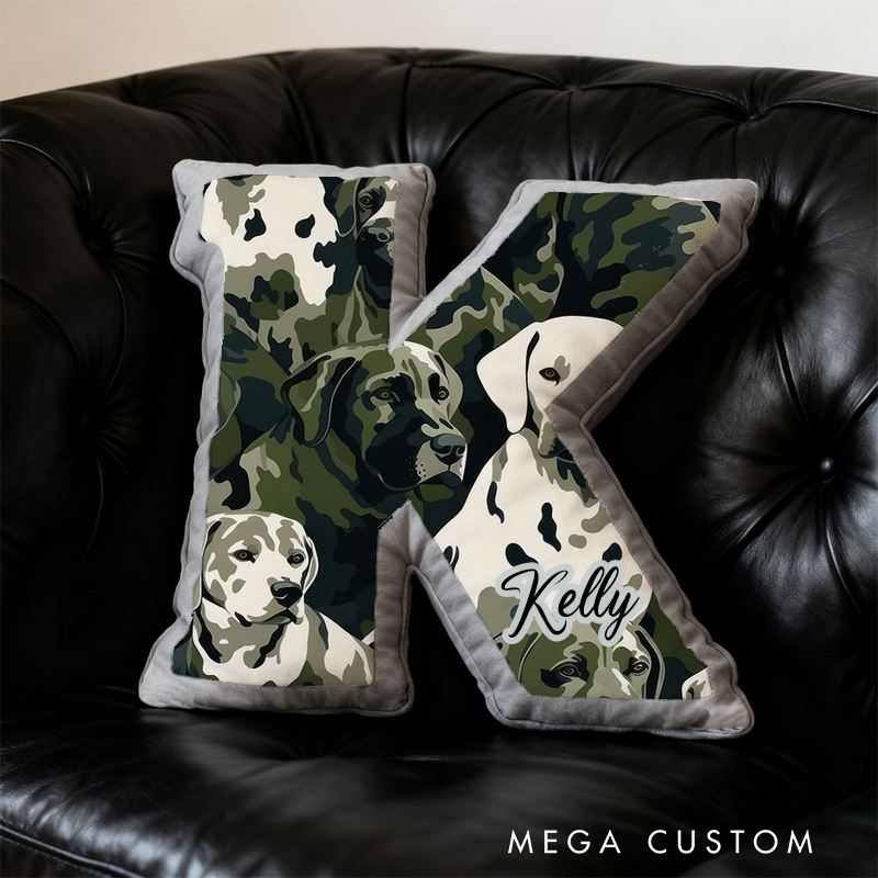 Personalized Camouflage Initial Pillow with K9 and Police Theme Custom Name Cushion for Law Enforcement Supporters