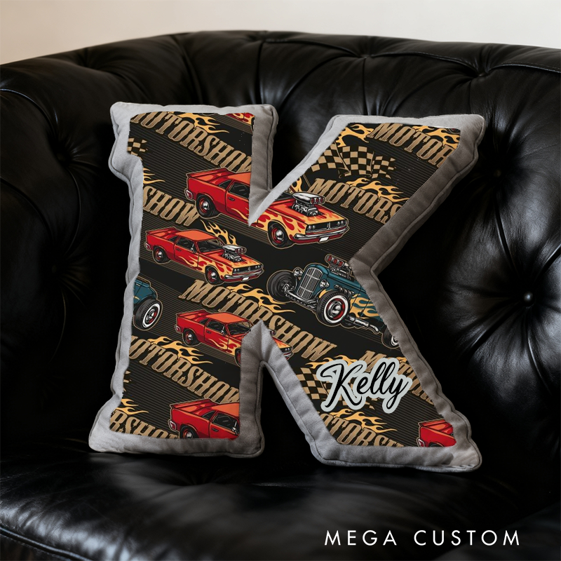 Personalized Classic Car Initial Pillow Custom Name Design Gift for Car Lovers Car Enthusiasts