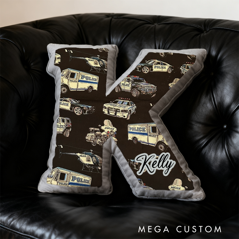 Personalized Police Vehicle Initial Pillow with Custom Name Design Gift for Law Enforcement Fans