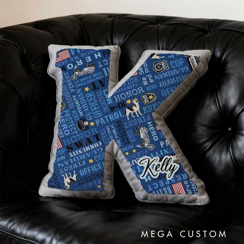 Personalized Police and K9 Initial Pillow with Custom Name Design Gift for Law Enforcement Supporters