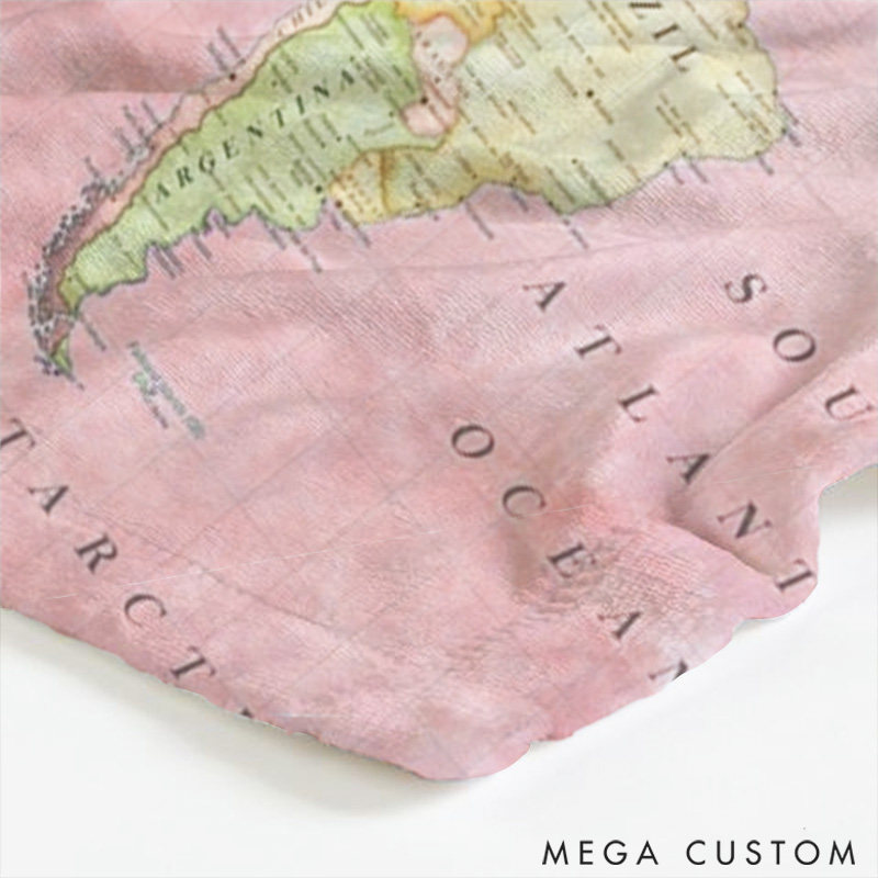 Personalized Travel Blanket Perfect Gift for Travel Lovers with Pink Map Featuring Custom Initials