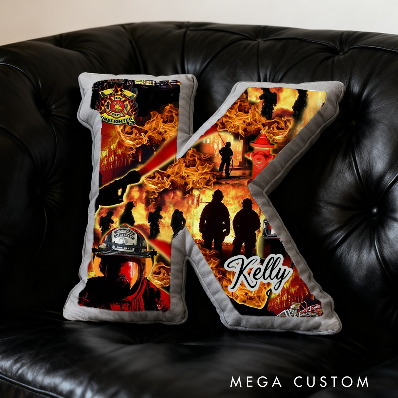 Personalized Firefighter Initial Pillow with Custom Name Design Gift for Firefighter Heroes