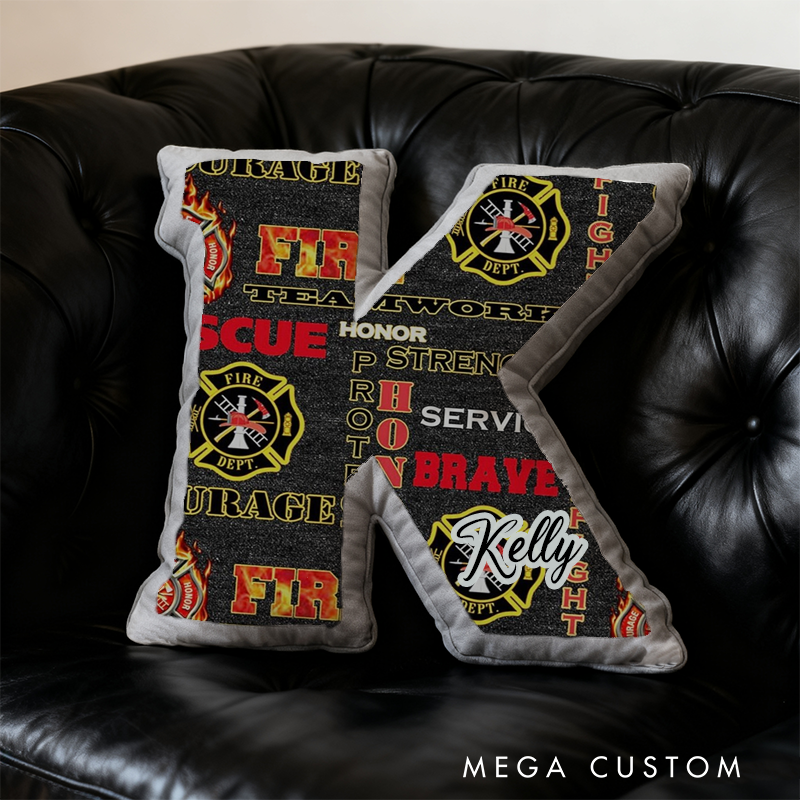 Personalized Firefighter Word Art Initial Pillow with Custom Name Design Gift for Fire Rescue Heroes