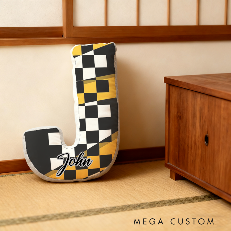 Personalized Racing Checkered Flag Initial Pillow with Custom Name Gift for Race Fans