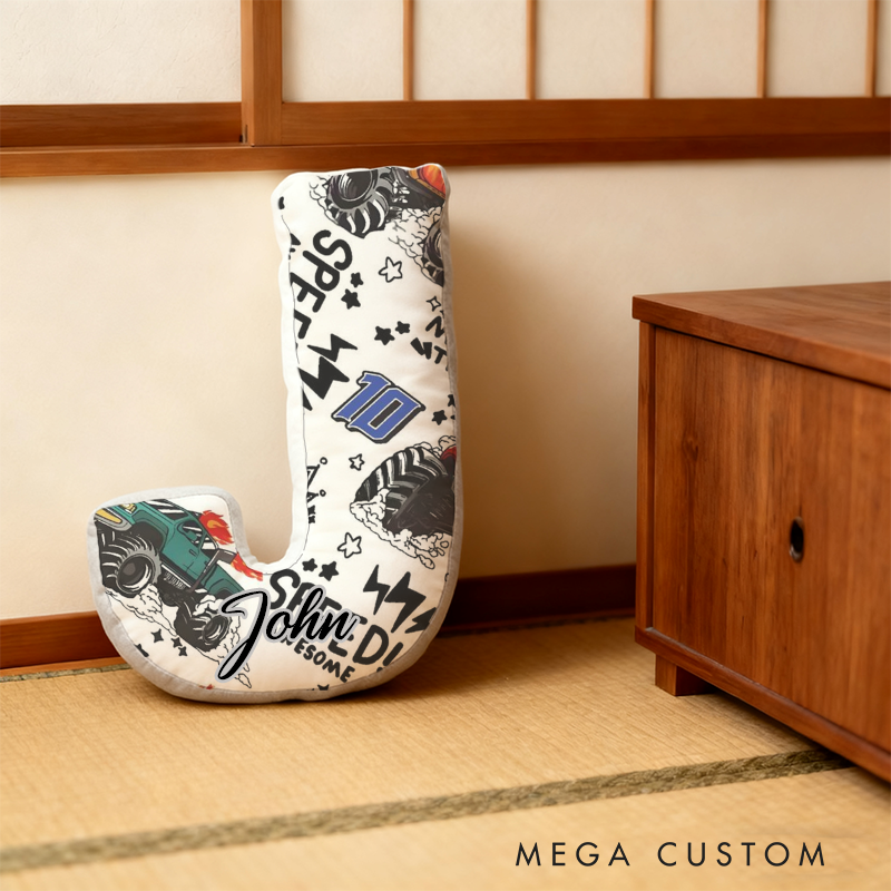 Personalized Racing Doodle Initial Pillow with Custom Name Gift for Motorsports Fans