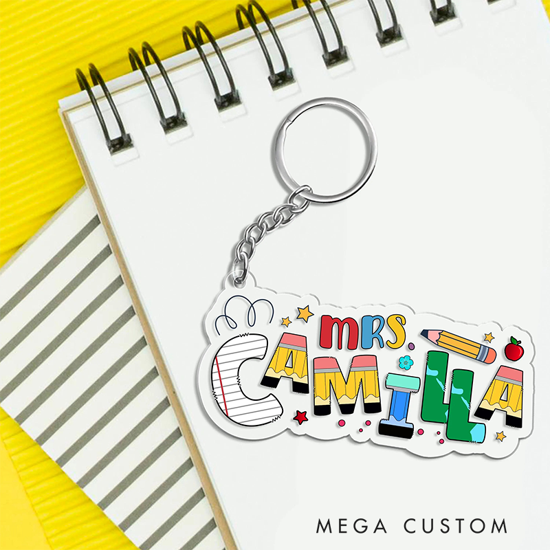 Personalized Teacher Acrylic Keychain with Cute Name Design Teacher Appreciation Gift Favorite Educator Backpack Tag Gift