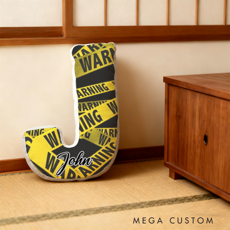 Personalized Warning Tape Themed Initial Pillow with Custom Name Gift for Law Enforcement Fans