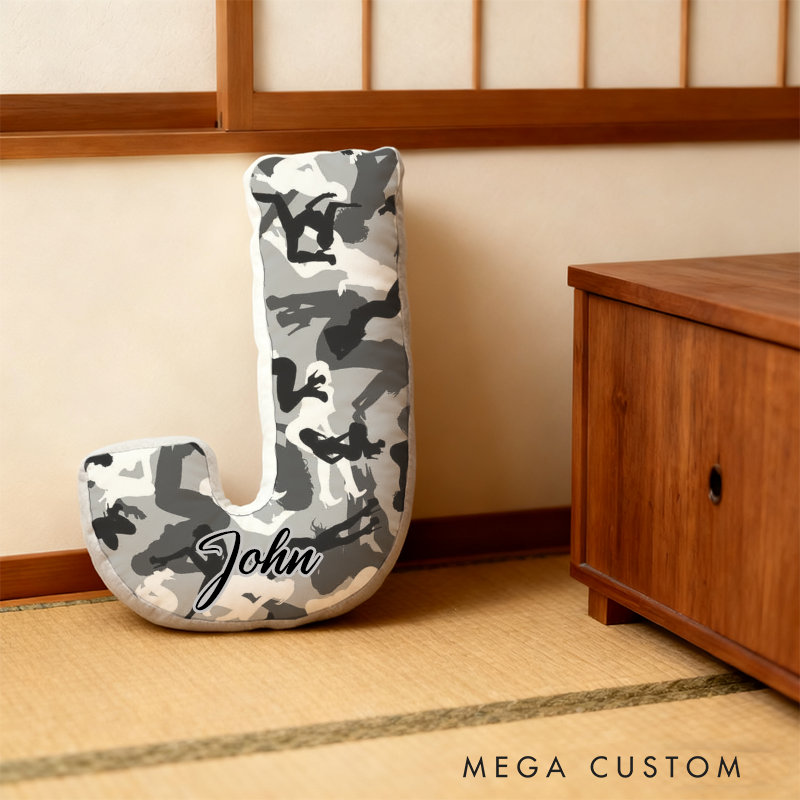 Personalized Camouflage Themed Initial Pillow with Custom Name Gift for Military and Police Supporters