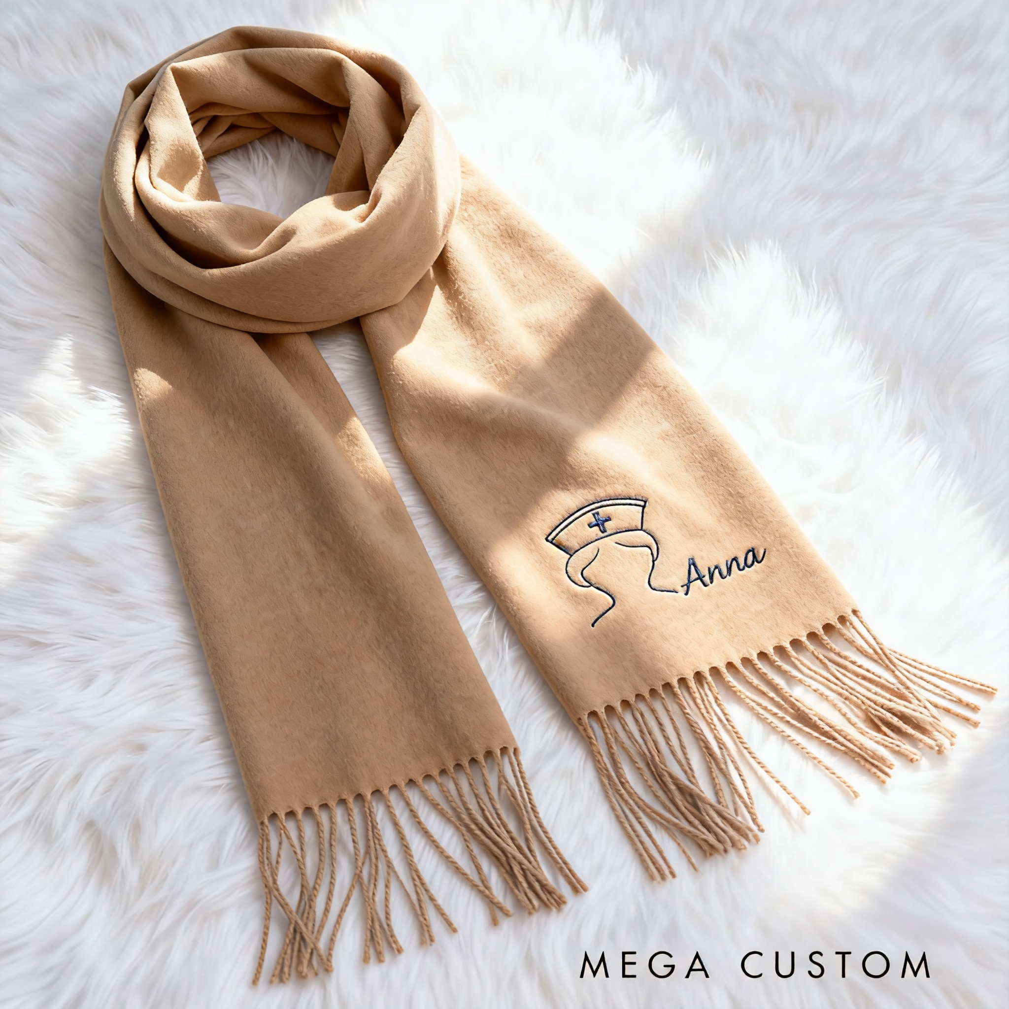 Personalized Nurse Scarf Custom Name Embroidered Shawl Gift for Nurse Girlfriend or Mom Solid Color Winter Wrap