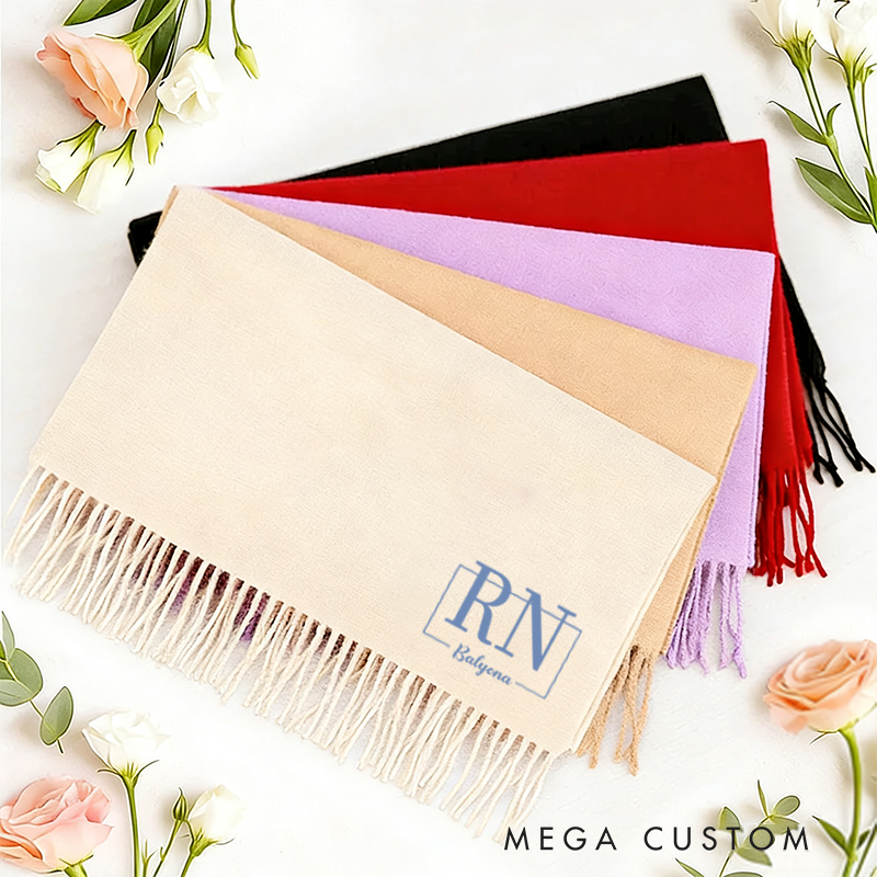 Personalized RN Nurse Scarf Custom Name Monogram Shawl Gift for Nurse Girlfriend or Mom Solid Color Winter Wrap