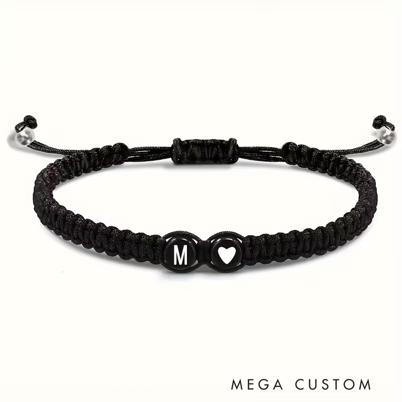 Personalized English Letter Bracelet Acrylic Heart Beads Adjustable Hand Woven Simple Versatile Groomsmen Bracelets Men’s Gifts Valentine’s Day Gifts