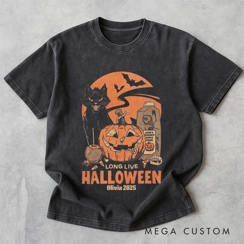 Personalized Retro Long Live Halloween Horror Movie Washed T-Shirts Horror Spooky Movies Tshirt Film Fan Shirt Halloween
