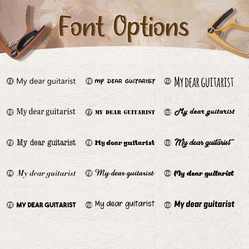 Personalized Wood Grain or Metal Guitar Capo and Musician Gift Idea Guitar Player Gift
