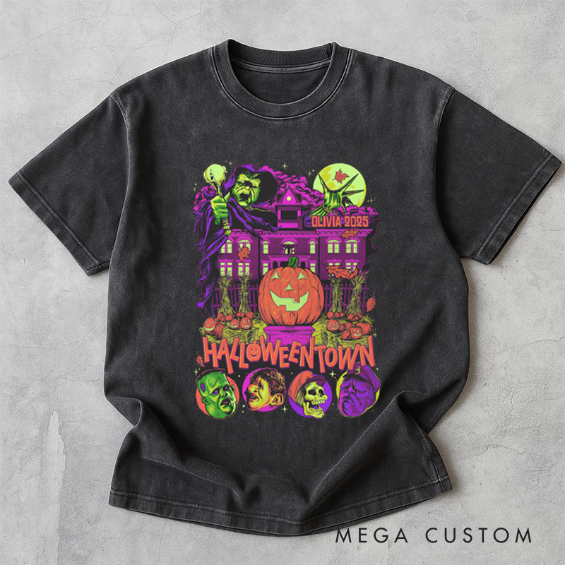 Personalized Retro Spooky Pumpkin Horror Movie Washed T-Shirts Horror Spooky Movies Tshirt Film Fan Shirt Halloween