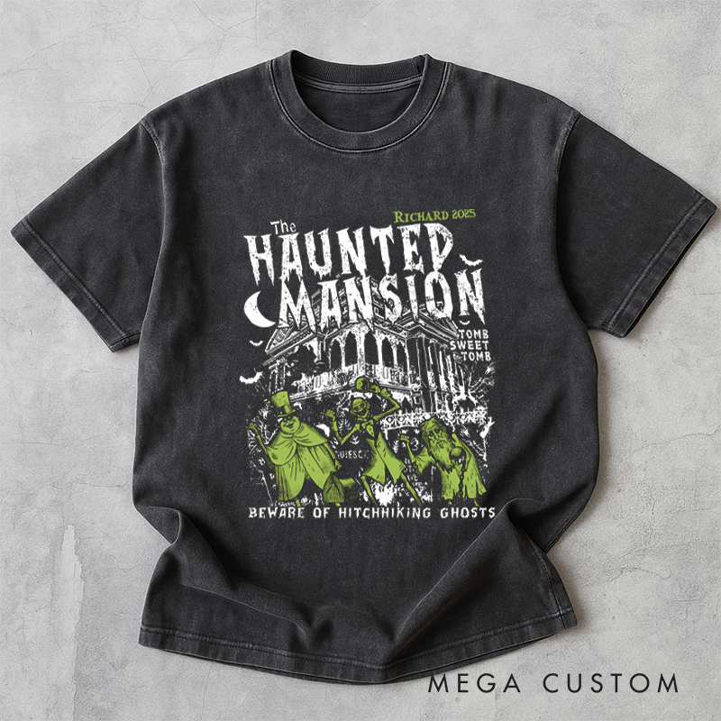 Personalized Retro Haunted Mansion Horror Movie Washed T-Shirts Horror Spooky Movies Tshirt Film Fan Shirt Halloween