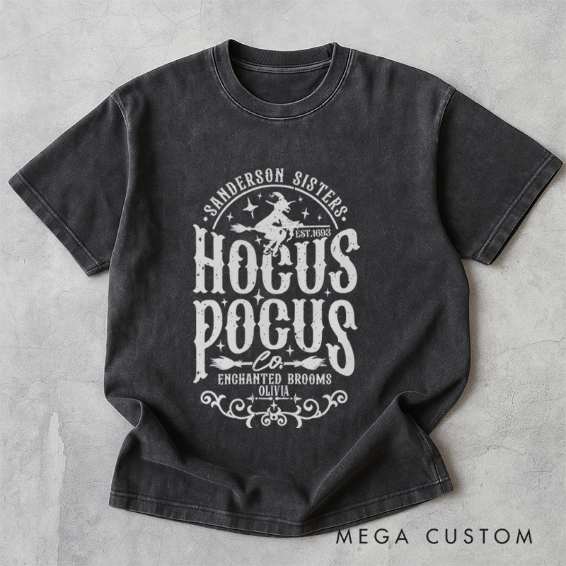 Personalized Retro Witch Broom Horror Movie Washed T-Shirts Horror Spooky Movies Tshirt Film Fan Shirt Halloween