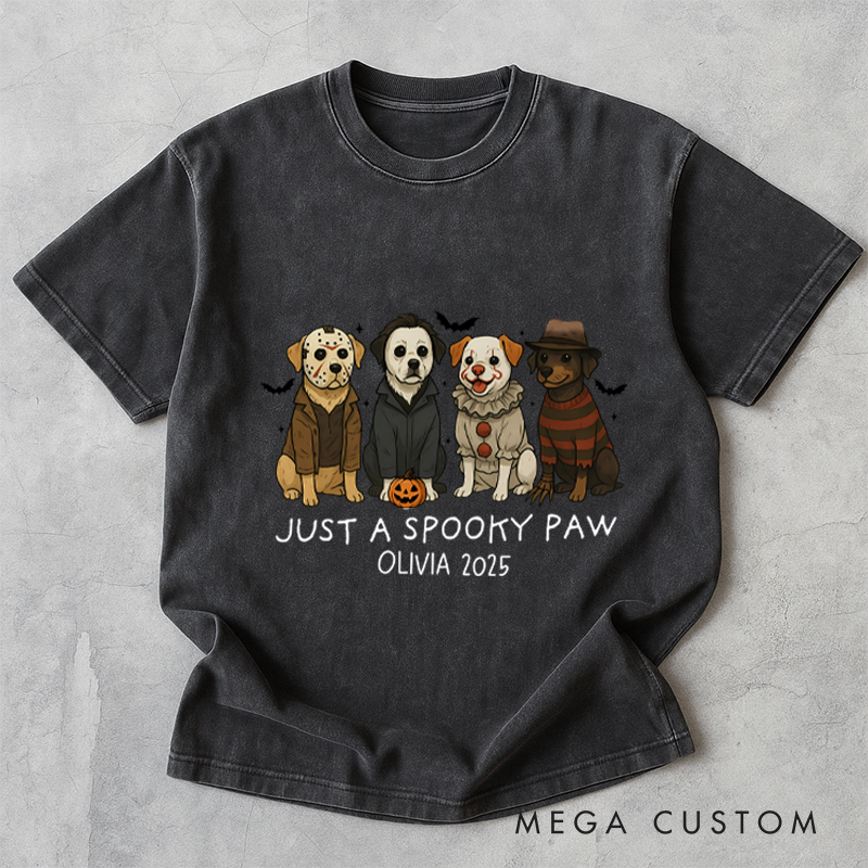Personalized Retro Just a Spooky Paw Horror Movie Washed T-Shirts Horror Spooky Movies Tshirt Film Fan Shirt Halloween