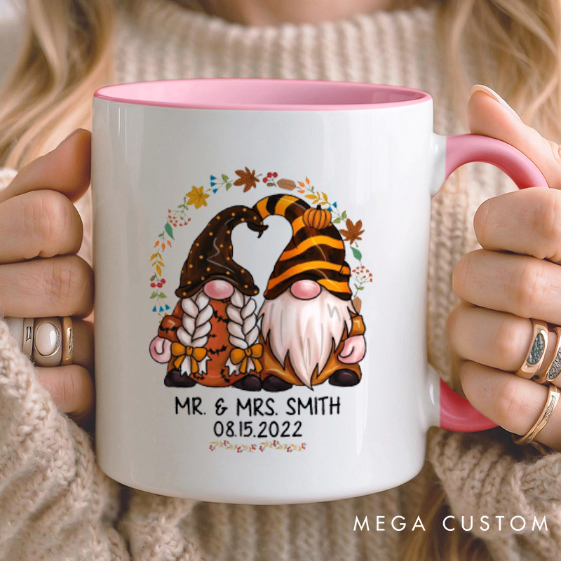 Personalized Mr and Mrs Autumn Gnome Couple Halloween Couple Mugs