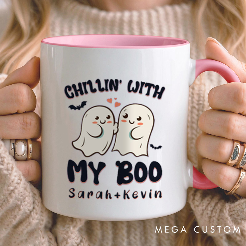 Personalized Chillin' with My Boo Ghost Couple Halloween Couple Mugs