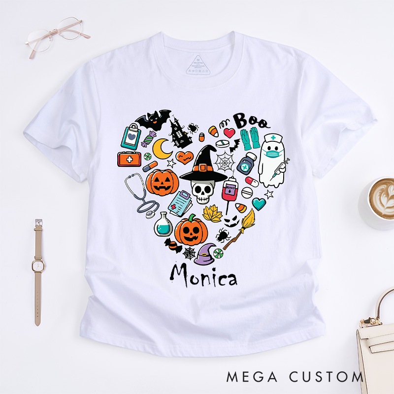 Personalized Nurse T-Shirts Spooky Heart Fashion Design T-Shirts Nurse Halloween Gifts